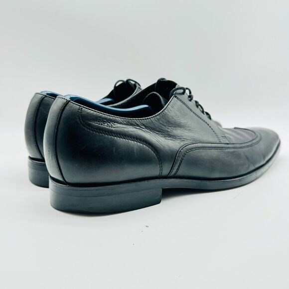 Hugo Boss Shoes Mens 9 Black Leather Oxford Wingtip Dress Casual Italy Lace Up - Picture 6 of 11